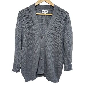 FILORO Chunky Cardigan Sweater Womens M/L Gray Wool Cashmere Knit Cozy Slouchy